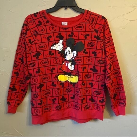 Vintage Y2K Disney Mickey Mouse All Over Red crewneck Sweatshirt‎ XL - Picture 1 of 4